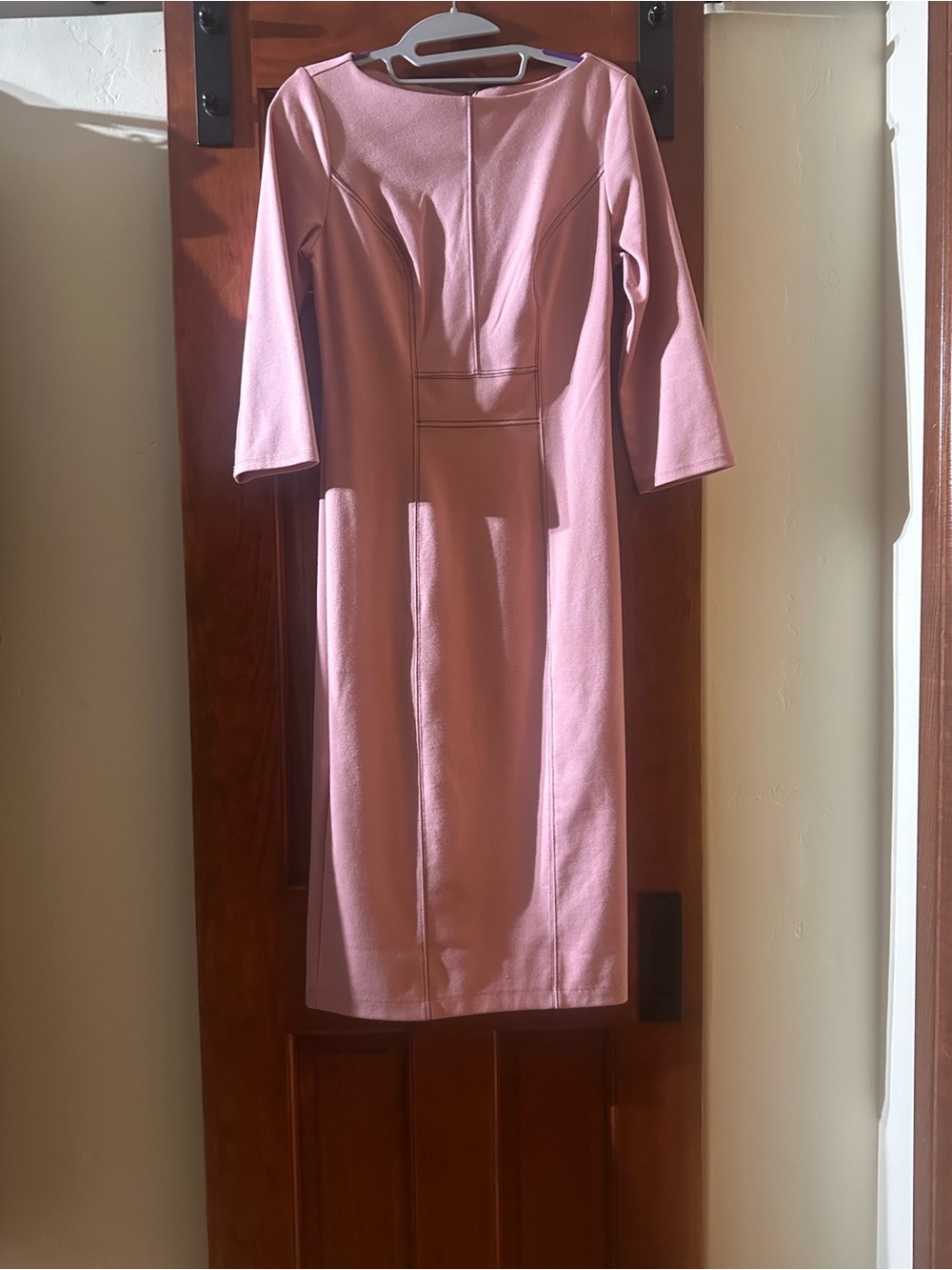 New York & Company Rose Pink Midi Sheath Dress with 3/4 Sleeves